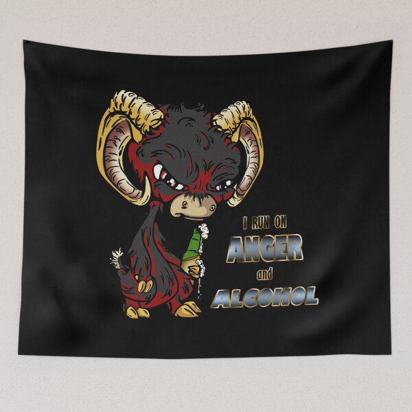 Item preview, Black Cartoon Drink GOAT - I Run on Anger and Alcohol designed and sold by iduzarts.