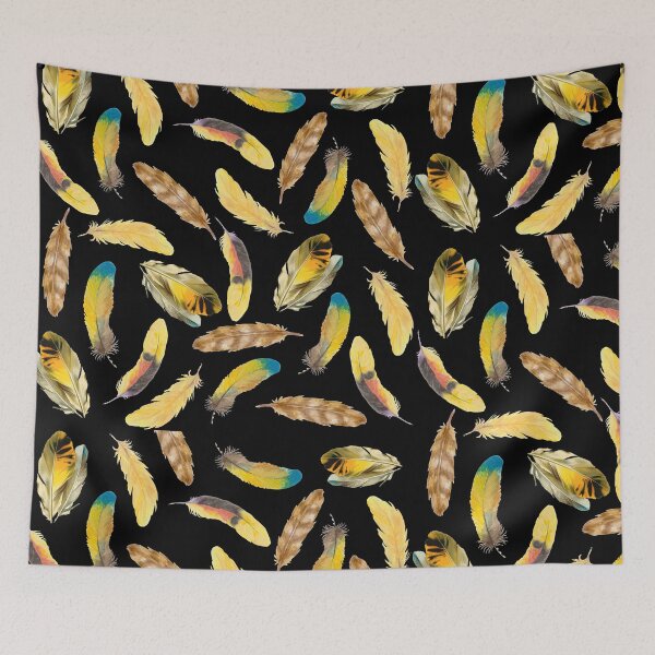 Item preview, BOHO COLORED GOLDEN YELLOW BROWN FEATHERS PATTERN designed and sold by samArtline.