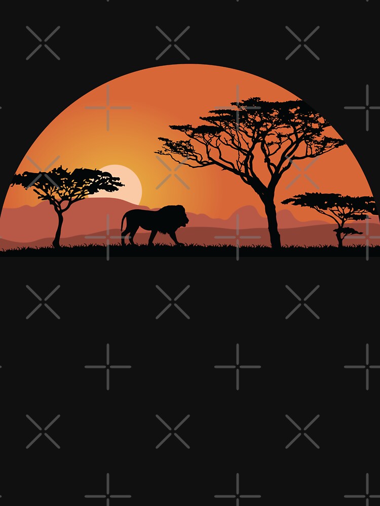 Thumbnail 7 of 7, Essential T-Shirt, Lion silhouette with sunset in safari setting designed and sold by Idyllio-nl.