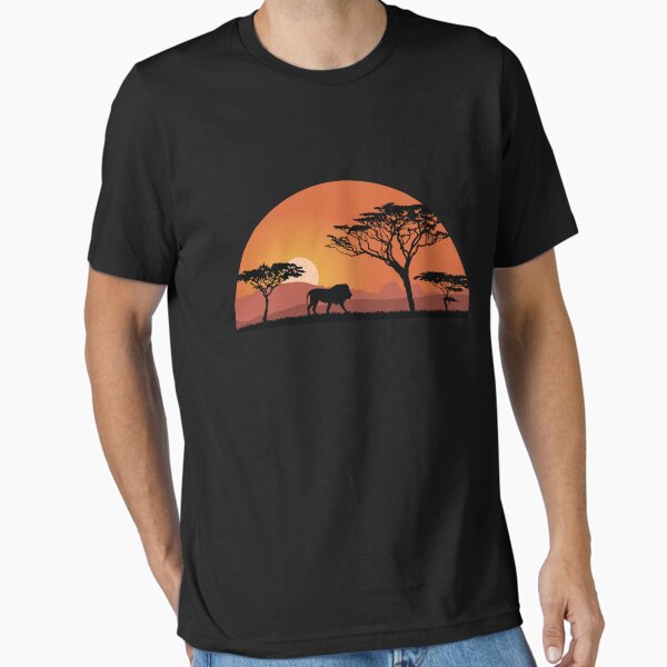 Lion silhouette with sunset in safari setting Essential T-Shirt