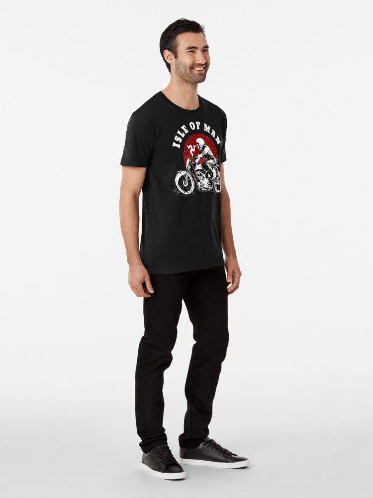 Alternate view of Isle Of Man Races Motorcycle Biker Manx Flag Road Races Vintage Red Premium T-Shirt