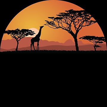 Artwork thumbnail, Giraffe silhouette with sunset in safari setting by Idyllio-nl
