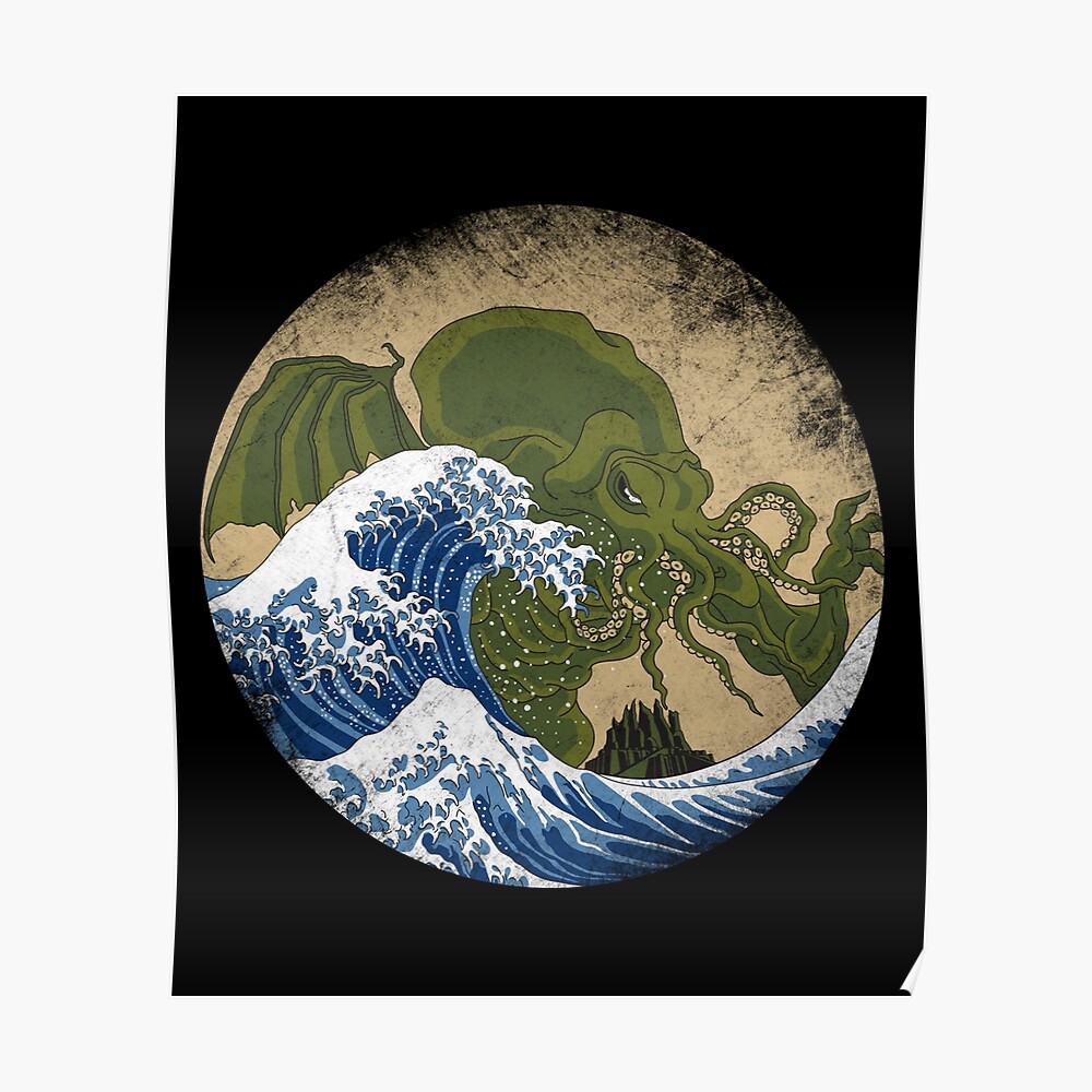 Hokusai Cthulhu 90s Style Poster For Sale By Violawolff Redbubble