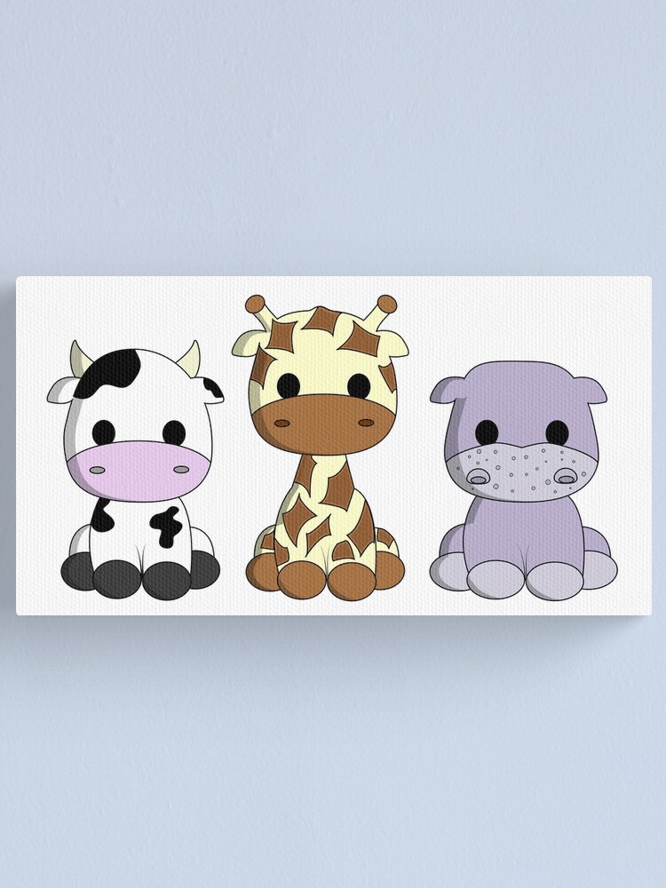 Lienzo «Lindo bebé vaca jirafa hipopótamo dibujos animados» de pixxart |  Redbubble