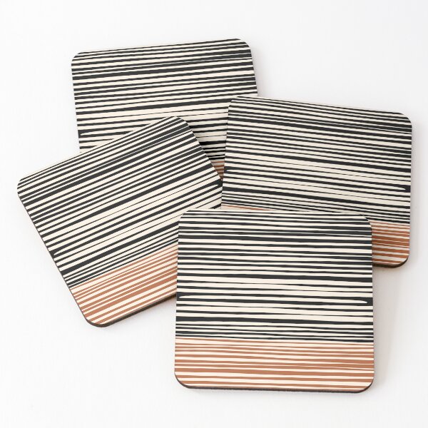 Item preview, Natural Stripes Modern Minimalist Colour Block Pattern Black Rust Almond Cream designed and sold by kierkegaard.