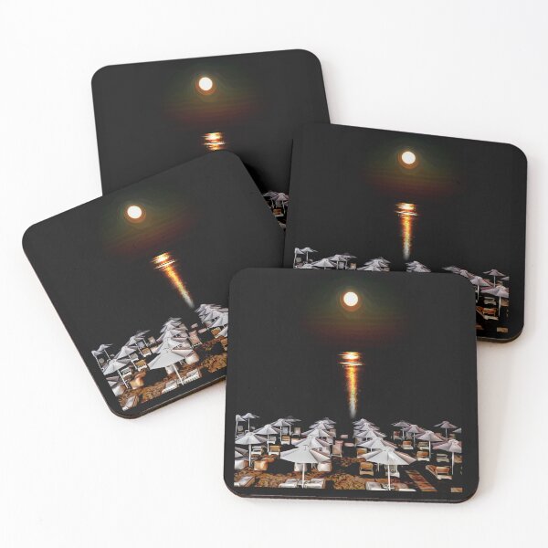 Item preview, Beach at night - full moon umbrellas Corfu at night - photo design designed and sold by kikidu21.