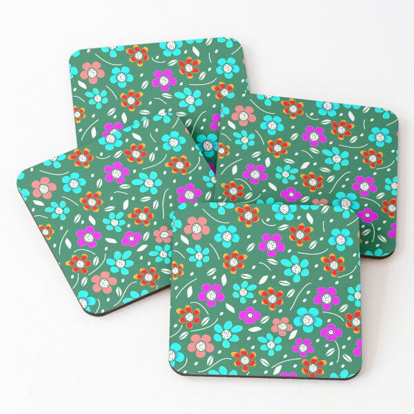 Item preview, Red, Magenta, and Cyan Floral Pattern with green toned background designed and sold by RyanCaudell.