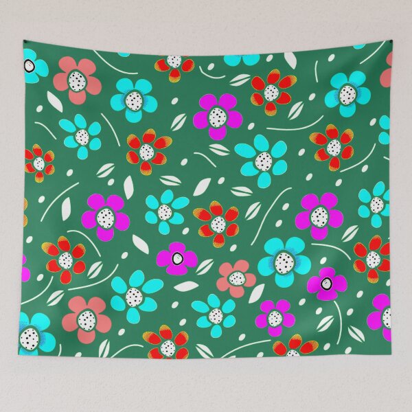 Item preview, Red, Magenta, and Cyan Floral Pattern with green toned background designed and sold by RyanCaudell.