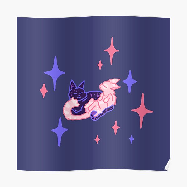 Cuddling Cats In The Stars, Cobalt-Blue Poster