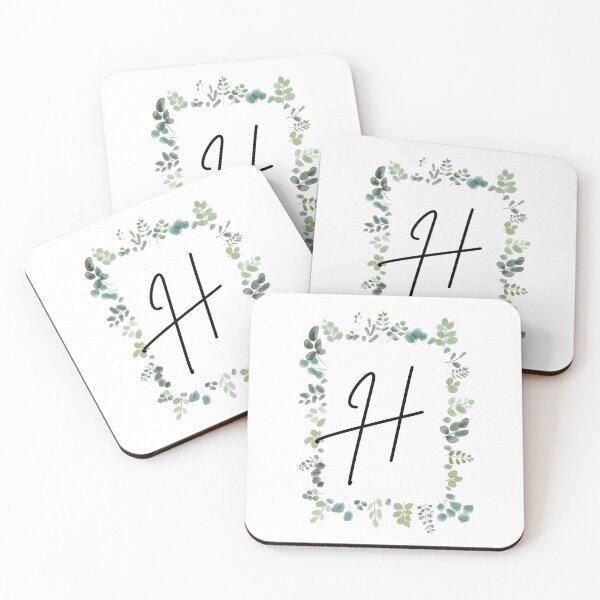 Artikelvorschau, Monogramm mit grünen Blättern | Monogrammbuchstabe H entworfen und verkauft von JustSeasons.