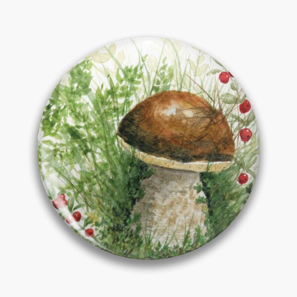 Item preview, Wild Mushroom Among Redberries Watercolor Painting designed and sold by AlicjaCurioseur.