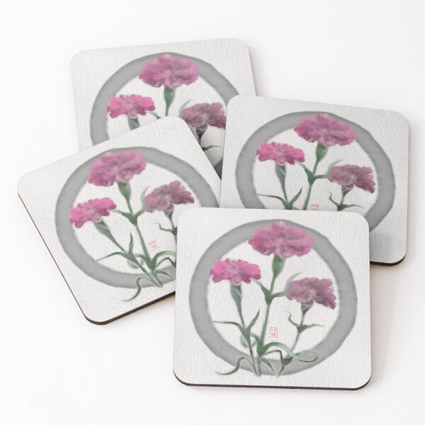 Item preview, Pink watercolor and ink carnations with zen circle designed and sold by CuisineCat.