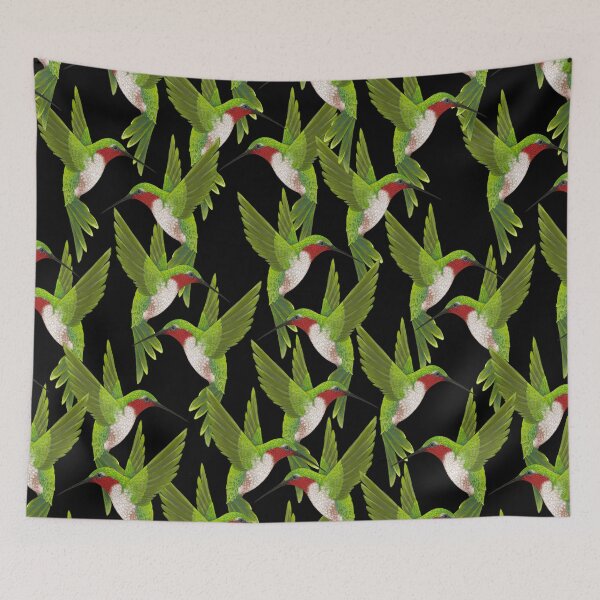 Item preview, Ruby Throated Hummingbirds on a black background  designed and sold by AMM550.