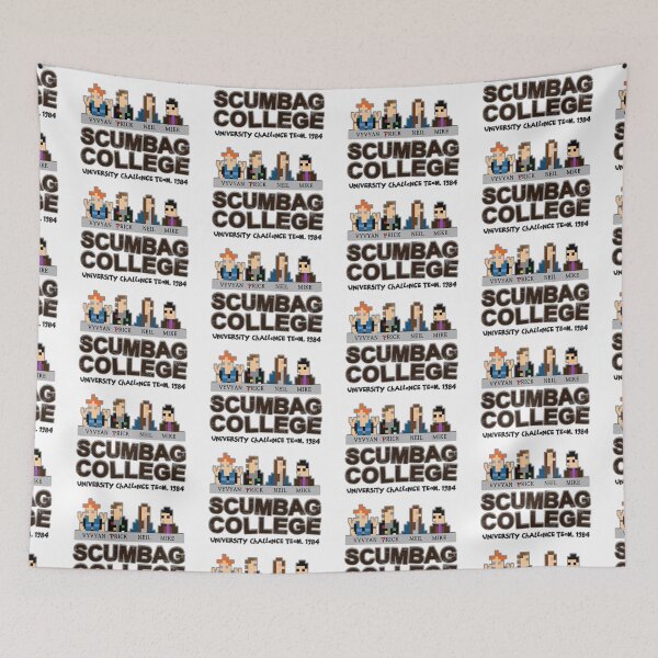Item preview, SCUMBAG COLLEGE University Challenge Team 1984 - Vyvyan, Rick, Neil, Mike  - Pixel Art - The Young Ones Inspired designed and sold by RetroTeeStudio.