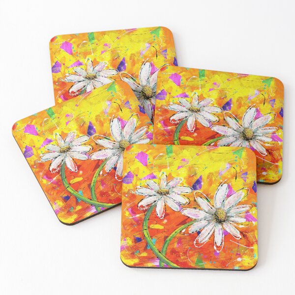 Item preview, Happy Daisies with Messy Splashes on Orange  designed and sold by wild.geranium.design.