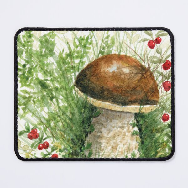 Item preview, Wild Mushroom Among Redberries Watercolor Painting designed and sold by AlicjaCurioseur.