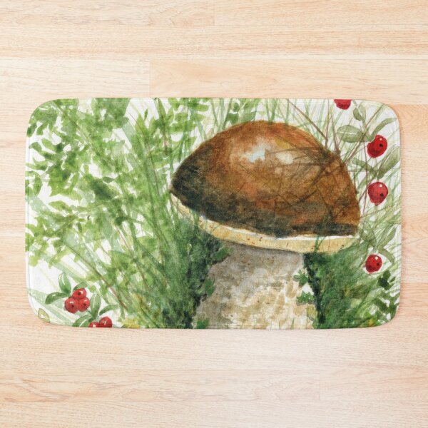 Item preview, Wild Mushroom Among Redberries Watercolor Painting designed and sold by AlicjaCurioseur.