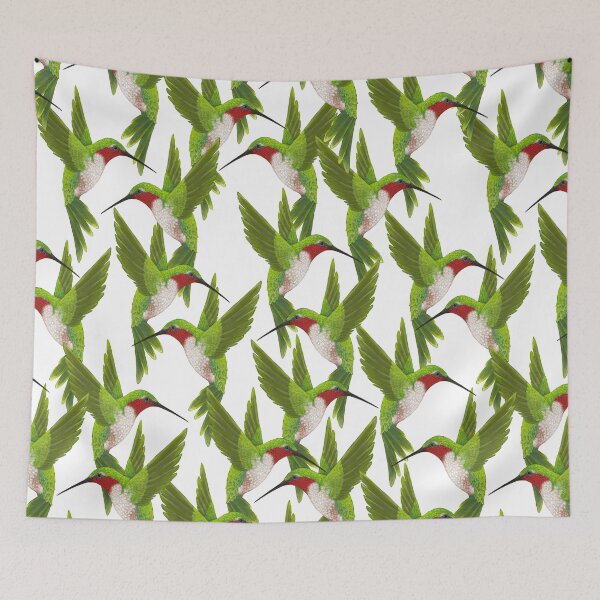 Item preview, Ruby Throated Hummingbirds on a white background  designed and sold by AMM550.