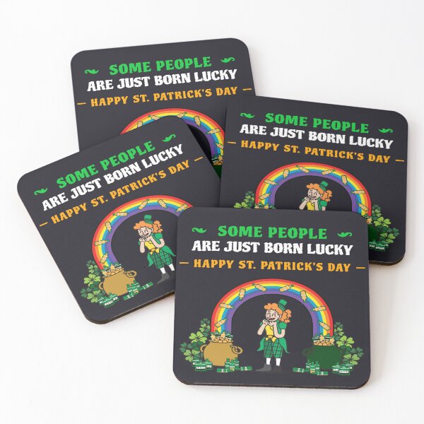 Item preview, ST. Patrick's Day - Some People Are Just Born Lucky With Leprechaun Crock of Gold or Pot of Gold Redheaded Irish Girl with Rainbow designed and sold by LMcDs.