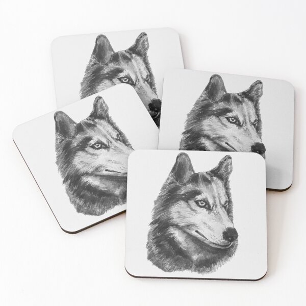 Item preview, Handpainted watercolor Wolf in black and white designed and sold by artbyminakshi.