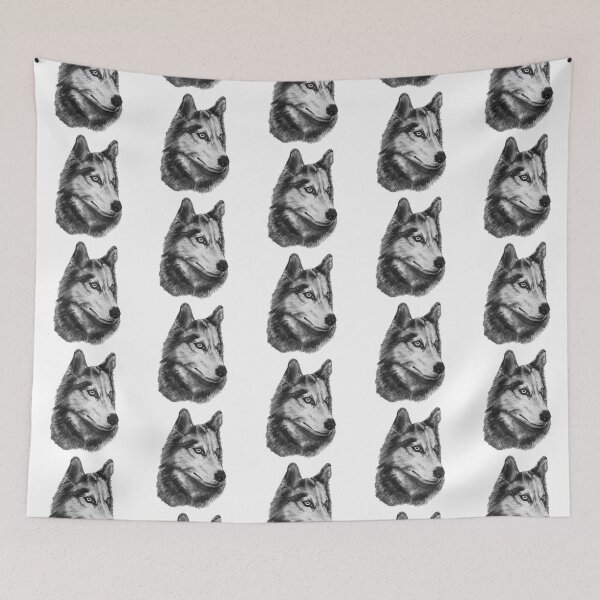 Item preview, Handpainted watercolor Wolf in black and white designed and sold by artbyminakshi.