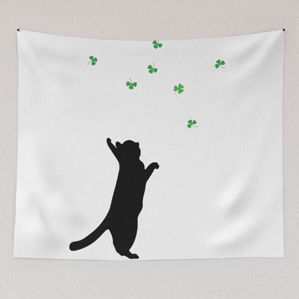Item preview, Happy St Catricks Day- black cat catching luck Shamrock designed and sold by DesignsbyMona.