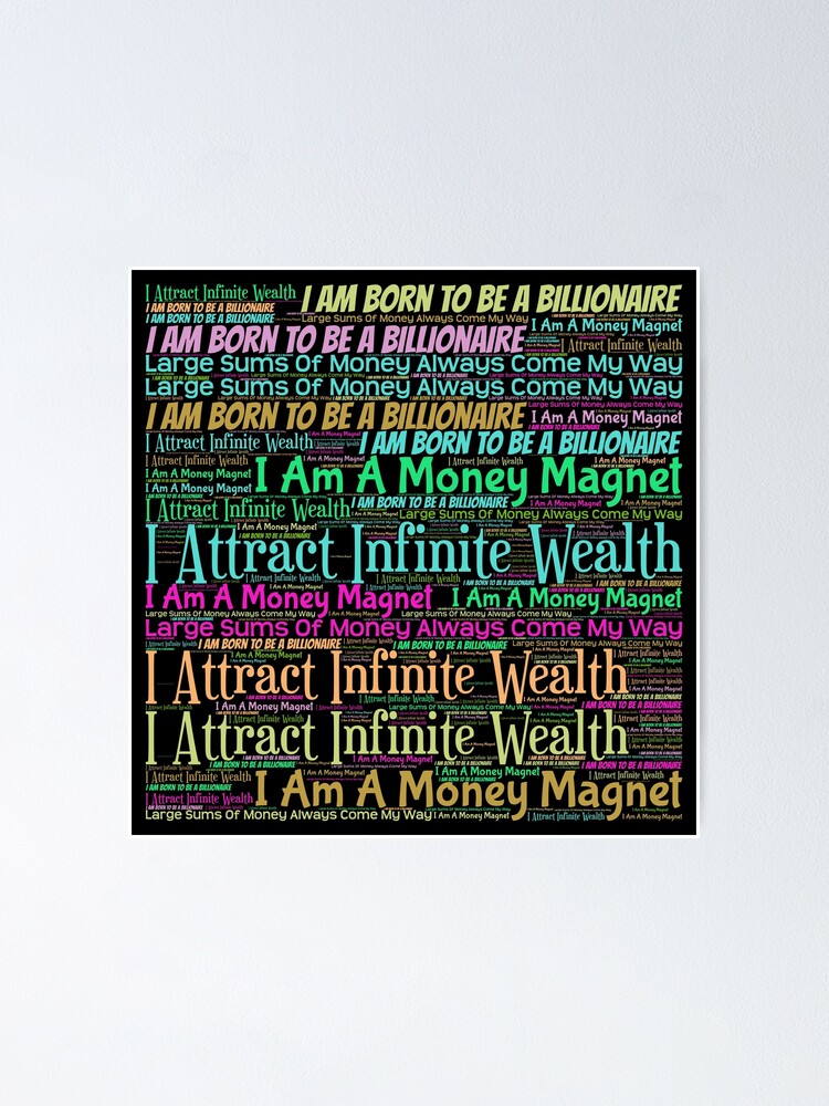 Billionaire Wealth Affirmations Black Background neon colors