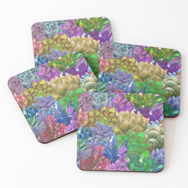 Item preview, collage of colorful watercolor painted succulents designed and sold by Cora Gregory.