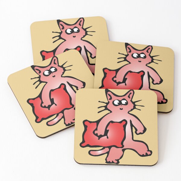 Item preview, brown cat with a red pillow going to bed on world of sleep day designed and sold by XXgooddeedXX.