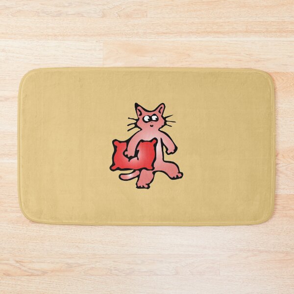 Item preview, brown cat with a red pillow going to bed on world of sleep day designed and sold by XXgooddeedXX.