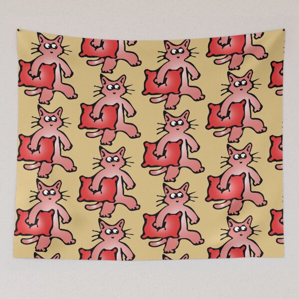 Item preview, brown cat with a red pillow going to bed on world of sleep day designed and sold by XXgooddeedXX.
