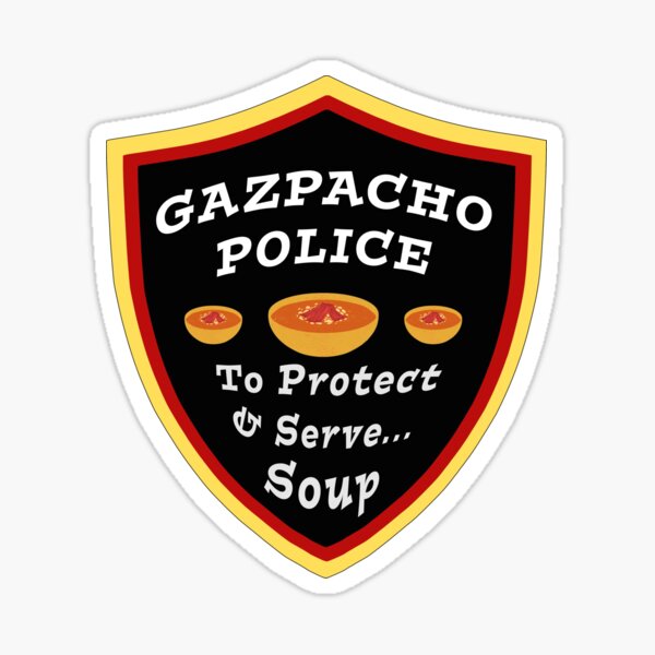 Vista previa del artículo con la obra «La policía del gazpacho protege y sirve sopa», diseñado y vendido por Karen Simon.