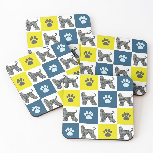 Item preview, Afghan Hound Dog & Paw Repeating Blue & Yellow Grid designed and sold by AMSonArt.