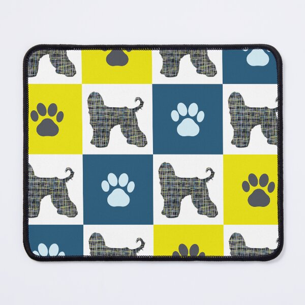 Item preview, Afghan Hound Dog & Paw Repeating Blue & Yellow Grid designed and sold by AMSonArt.