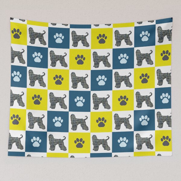 Item preview, Afghan Hound Dog & Paw Repeating Blue & Yellow Grid designed and sold by AMSonArt.