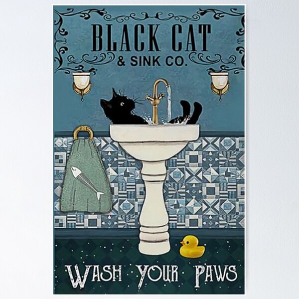 Item preview, Black Cat & Sink Wash Your Paws Poster designed and sold by resogewa.
