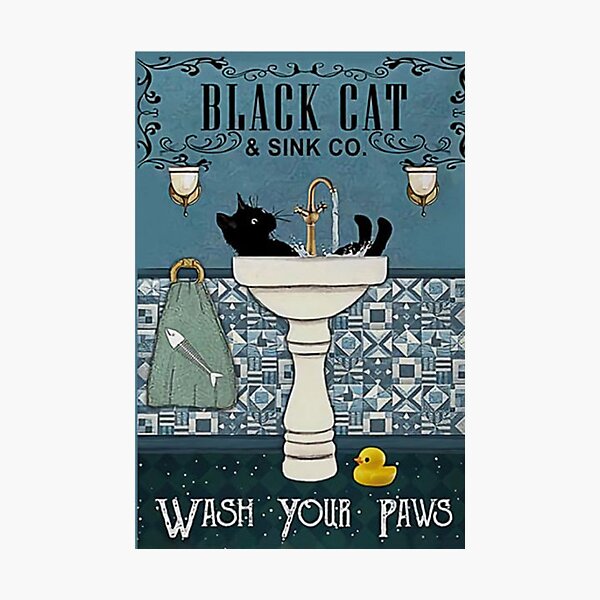 Item preview, Black Cat & Sink Wash Your Paws Poster designed and sold by resogewa.