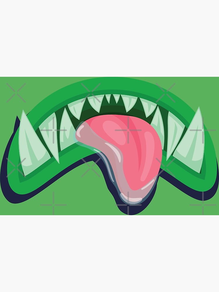 slimy green monster mouth with sharp teeth and tongue out