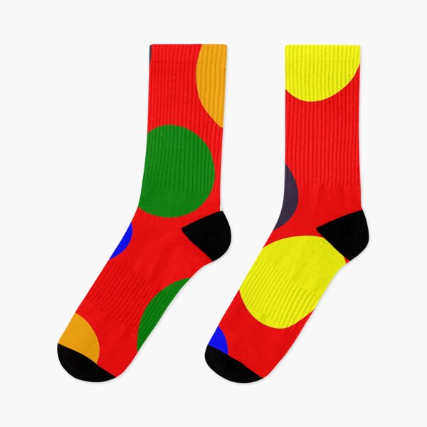 Item preview, Purple, Orange, yellow, Green, and Blue Polka Dots on Red Background designed and sold by River Graphic Design.