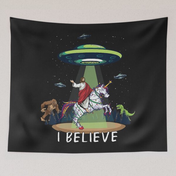 Item preview, Believe Bigfoot Dinosaur Alien UFO Jesus Riding On Unicorn designed and sold by EricGreen68.