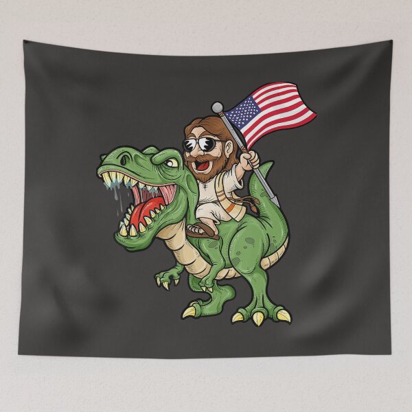 Item preview, Jesus Riding Dinosaur Funny Meme designed and sold by EricGreen68.
