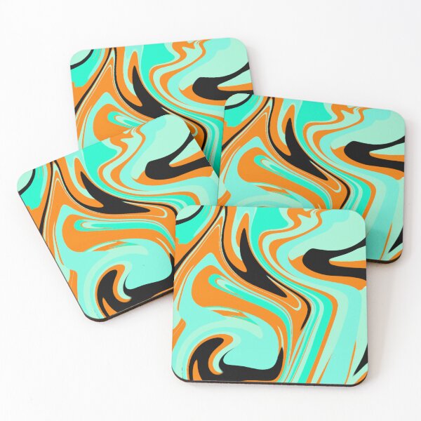 Item preview, Abstract Colorful Liquid Art Pattern Black, Mint Blue, and Orange designed and sold by quinellie.