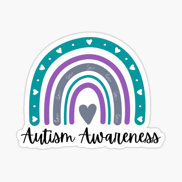 "Autism Awareness Teal & Purple Rainbow" Sticker by abaldwin825 Redbubble