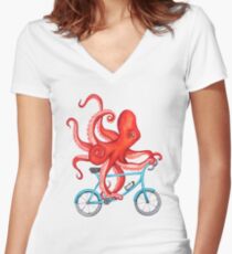 Cycling octopus Women's Fitted V-Neck T-Shirt