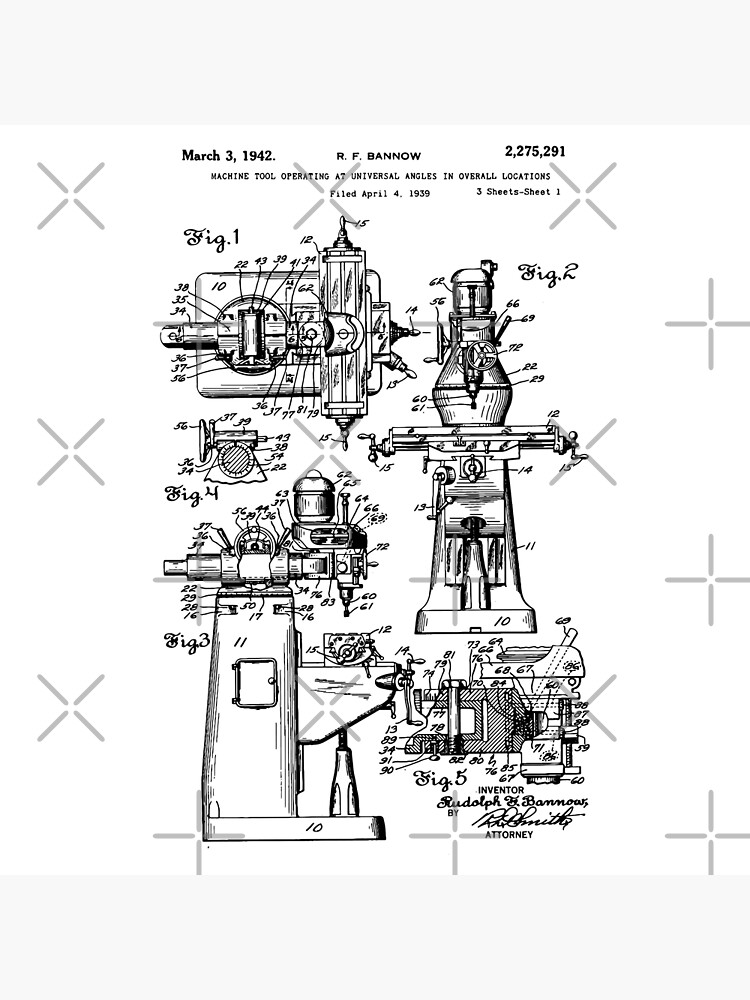 Discover Bridgeport Milling Machine Patent 1942 Premium Matte Vertical Poster