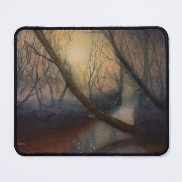 Item preview, Sunset shadows, a dream view of the sun setting and reflections of trees on the calm water of our small local river. Watercolour landscape -  designed and sold by Einar Aasen.