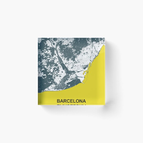 Artikelvorschau, Barcelona Spanien Kartenkunst blau gelb entworfen und verkauft von EpicMaps.