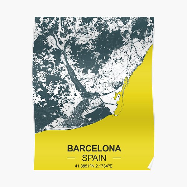 "Barcelona Spain Map Art blue yellow" Poster for Sale by EpicMaps