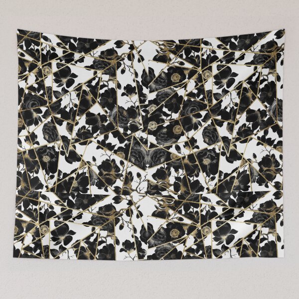 Item preview, Geometric Abstract Black Floral Gold Triangles designed and sold by Blkstrawberry.
