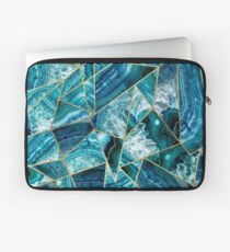 Turquoise Navy Blue Agate Black Gold Geometric Triangles Laptop Sleeve